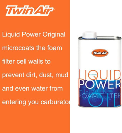 Liquid Power Air Filter Oil (1 Liter) - High Performance Blue Formula for Superior Dust Trapping, Waterproof Protection on Foam Filters for Motocross, Dirt Bikes, ATVs, & Powersports Engines