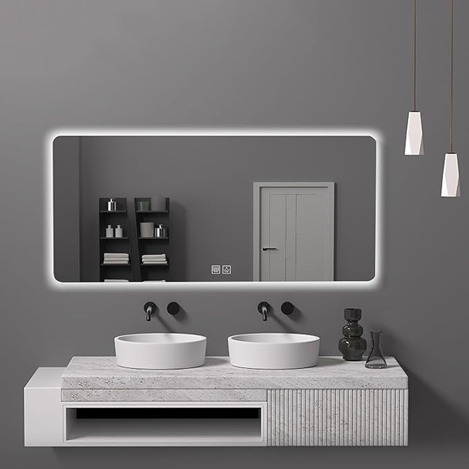 Bathroom Mirror with LED Lights, Lighted Bathroom Makeup Wall Mounted Mirror with Demister Pad, 3-Color Dimmable LED Light, for Wall Decor, Vanity, Living Room(A,75x100cm)