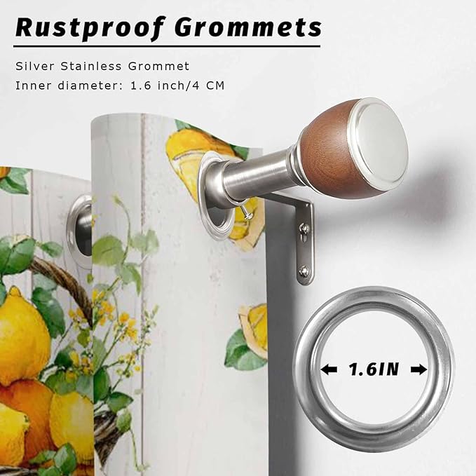 Lemon Outdoor Curtains for Patio Lemons Baskets Summer Tropical Plant Wood Waterproof Outside Curtains with Grommet Top Weatherproof Curtain for Cabana Pergola Gazebo, 1 Panel, 54" W x 95" L