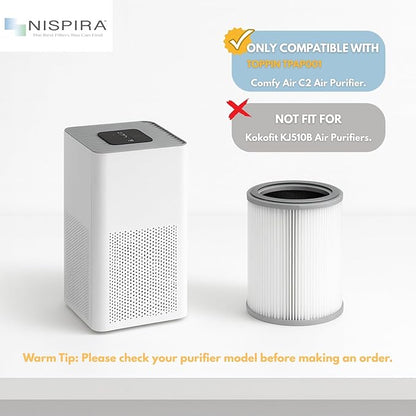 Nispira 3-in-1 True HEPA with Activated Charcoal Replacement Filters, Compatible with TOPPIN TPAP001 Air Purifier Comfy Air C2, 3-Packs