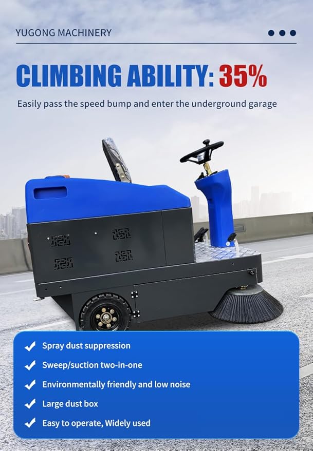 Electric Road Sweeper, Industrial Plant Sweeper, Heavy-Duty Floor Cleaner - Reinforced Main Brush for Manufacturing and Warehouse Environments