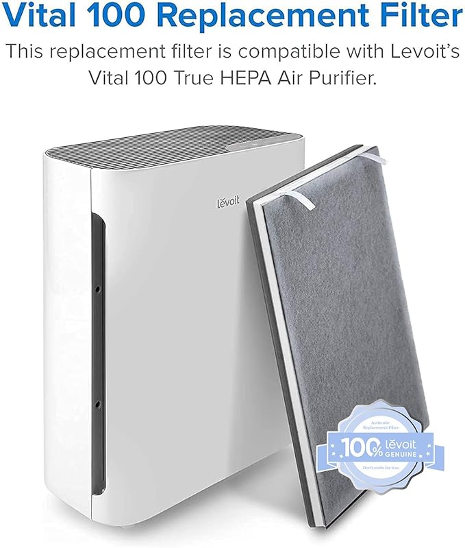 LEVOIT Vital 100 Replacement Filter, Genuine Air Purifier Filter, High-Efficiency Activated Carbon for Removal of Smoke, Odor, Allergens, Pollen,Vital 100-RF, White, 2 count (Pack of 10)