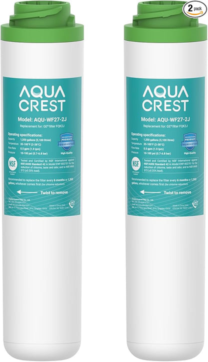 AQUA CREST FQK2J Under Sink Water Filter, Replacement for GE FQK2J, FQK1K, NSF/ANSI 42 372 Certified, 1320 Gallons Dual Flow Drinking Water Replacement Filters (2 Count)