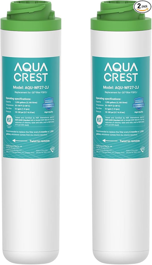 AQUA CREST FQK2J Under Sink Water Filter, Replacement for GE FQK2J, FQK1K, NSF/ANSI 42 372 Certified, 1320 Gallons Dual Flow Drinking Water Replacement Filters (2 Count)