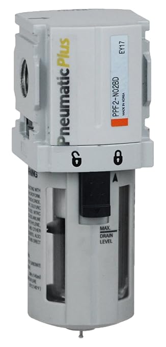 PneumaticPlus PPF2-N02B Miniature Compressed Air Particulate Filter 1/4" NPT - 5 Micron, Poly Bowl, Manual Drain, Bracket