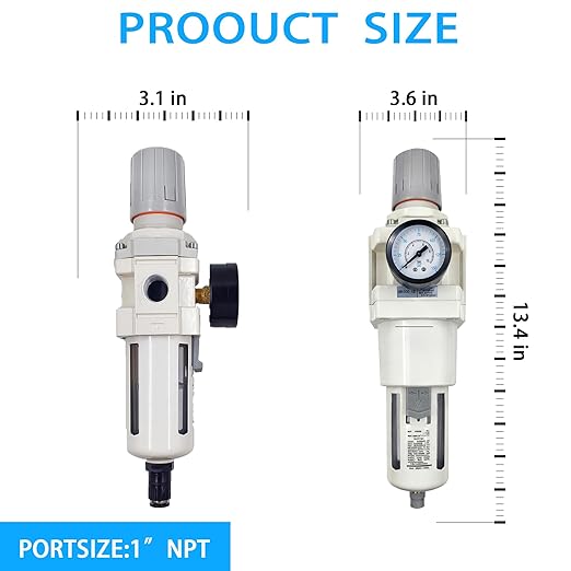 XingNEeng 1" NPT Compressed Air Filter Regulator Combo Piggyback, Water/Oil Trap Separator with Pressure Gauge(0-150 psi), Semi-Auto Drain, Poly Bowl, 5 Micron Brass Element, Metal Bracket