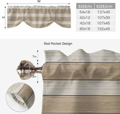 Brown Ombre Wooden Tie Up Valance Curtains for Windows, Kitchen Curtains Window Shades, Farmhouse Retro Khaki Wood Light Filtering Roman Curtain Valances for Bedroom/Bathroom/Cafe 54"x18"
