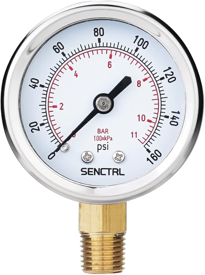 SENCTRL 0-160 Psi Pressure Gauge, 2" Dial, 1/4 NPT Lower Mount, Waterproof, Stainless Steel Case, for Pneumatic Regulator Air Compressor RV Regulator Water Tire Pressure Test