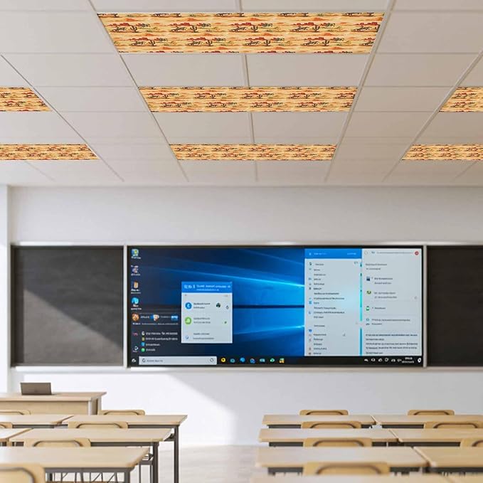Tropical Plant Cactus Fluorescent Light Covers 3 Pack Western Cowboy Horse Sunset Desert Ethnic Magnetic Fluorescent Ceiling Lights Filters for Office Classroom Home Drop Ceiling 4x2 Feet