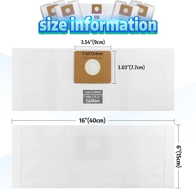 3 PCS Preferential Set Shop Vac 1-1.5 Gallon Vacuum Bags, ALYYDBG Type A 90667 9066700 9066733 High Efficiency Collection Bags