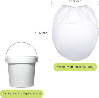 Paint Strainer Bags White Fine Mesh Filters Bag Bucket Elastic Opening Strainer Bags Hydroponic Paint Filter Bag for Paint Gardening (5 Pieces, 5 Gallon)