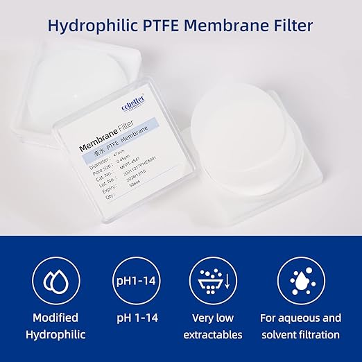 100 Pieces/Pack PTFE Disc Membrane Filters Hydrophilic 47mm Diameter 0.22µm Pore Size