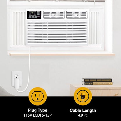 Whirlpool 8,000 BTU Window Air Conditioner with Supplemental Heat, Window Mounted AC Unit with Heater for Apartment, Living Room, Bedroom, Rooms up to 350 Square Feet