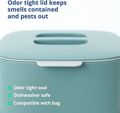 Blue Ginkgo Kitchen Compost Bin [2.6L / 0.69 GAL] – Filter-Free, Odor-Tight Countertop Food Waste Pail with Handle (Made in Korea, Green)