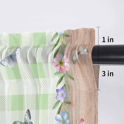 Easter Sheer Valances for Windows 54"x18", Light Filtering Kitchen Curtains Valance, Gnomes Flowers Duck Eggs Green Lattice Wooden Rod Pocket Chiffon Curtains for Living Room Bedroom Cafe