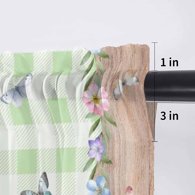 Easter Sheer Valances for Windows 60"x18", Light Filtering Kitchen Curtains Valance, Gnomes Flowers Duck Eggs Green Lattice Wooden Rod Pocket Chiffon Curtains for Living Room Bedroom Cafe