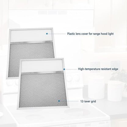 Range Hood Aluminum Grease Filter with Light Lens – 2 Pack, 11 x 12 x 3/8 Inches, Compatible with Air-O Hoods 1200 & Other Brands, Replacement Filters for Kitchen Exhaust Ventilation