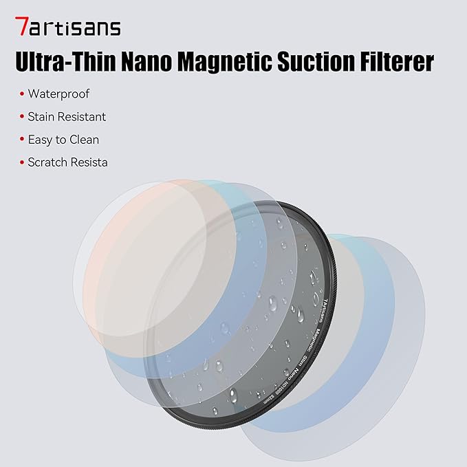 7artisans Nano Magnetic Filter UV Filter ND Light Reduction Filter/CPL Polarization Filter/GND Gradient Filter/Black Mist 1/4 Portrait Photography Filter Suitable for Lens(82mm ND1000)