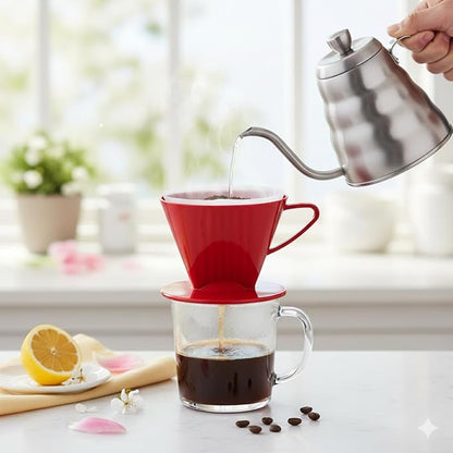 Fino Pour-Over Coffee Brewing Filter Cone, Number 2-Size, Red, Brews 2 to 6-Cups