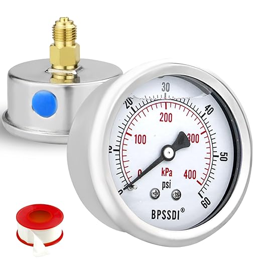 0-60 Psi Glycerin Liquid Filled Low Pressure Gauge, 2.5" Dial Size, 1/4" G Back Mount, 304 Stainless Steel Case, for Water Pipe, HVAC, Water Oil Air Pressure Test