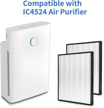 2 Packs H13 True HEPA Replacement Filter Compatible with InvisiClean Claro IC-4524 Air Cleaner Purifier with Activated Carbon Pre-Filter