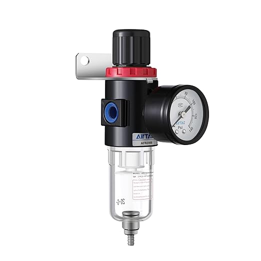 Compressed Air Pressure Filter Regulator Airtac AFR2000 1/4'' NPT 0-140 PSI Combo Piggybac Adjustable,Bracket,Gauge Semi-Auto Drain