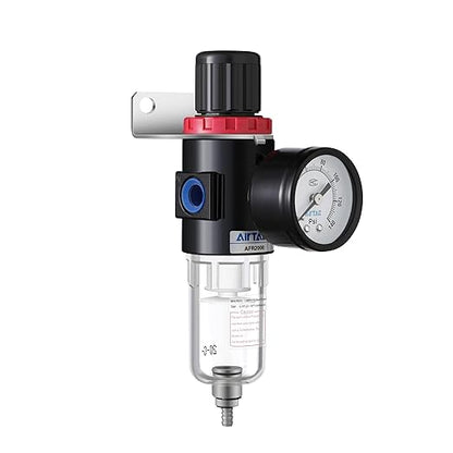 Compressed Air Pressure Filter Regulator Airtac AFR2000 1/4'' NPT 0-140 PSI Combo Piggybac Adjustable,Bracket,Gauge Semi-Auto Drain