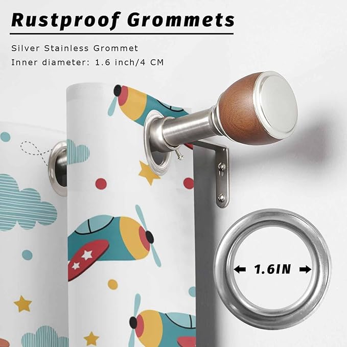 Turquoise Airplane Waterproof Outdoor Curtains for Patio, Windproof Weatherproof Curtains with Weighted Hem, Modern Art Cartoon Aircraft Clouds Light Filtering Privacy Drapes for Porch 54"x 84"
