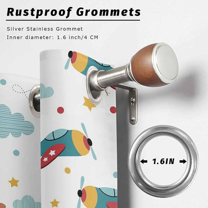 Turquoise Airplane Waterproof Outdoor Curtains for Patio, Windproof Weatherproof Curtains with Weighted Hem, Modern Art Cartoon Aircraft Clouds Light Filtering Privacy Drapes for Porch 54"x 84"