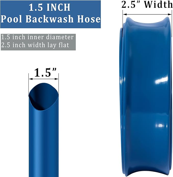 Pool Backwash Hose 1 1/2 inch × 100 ft Thicken Blue Water Discharge Pipe Lay Flat Tubing Hose for Backwash Pool Filter, Drain Pool Pond Water (1.5in-100ft)