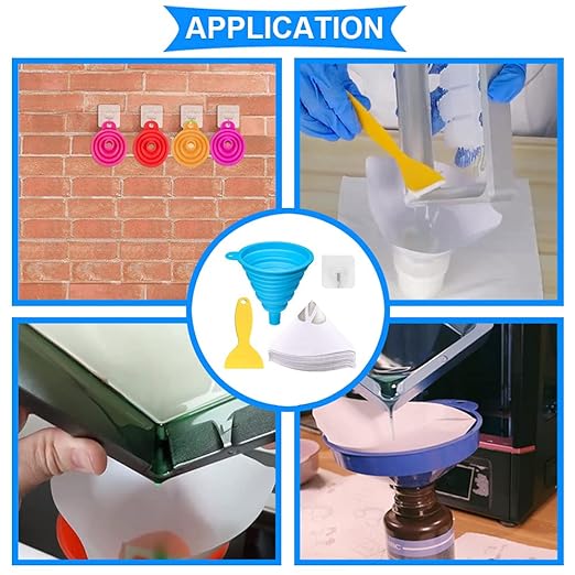 DAOKI 100 Pcs Paper Paint Filters 100 Micron Disposable Paint Paper Strainers for Resin 3D Printer with Collapsible Silicone Funnel, Hook, Clean Tool