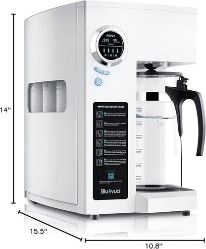 Bluevua RO100ROPOT Reverse Osmosis System Countertop Water Filter, 5 Stage Purification, Counter RO Filtration, 2:1 Pure to Drain, Purified Tap Water, Portable Water Purifier for Home
