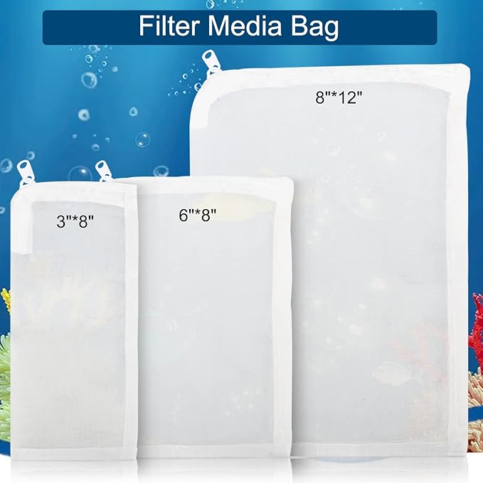 Segarty Media Bags for Aquarium Filter, 10 Pack 0.15mm Extra Fine Mesh 7.7 x 3 Reusable White Nylon Net Bags with Plastic Zipper for Charcoal, Bio Balls, Ceramic Rings, Activated Carbon, Fish Tank