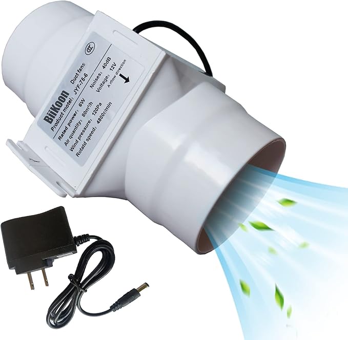 3 Inch Duct Fan Variable Inline Exhaust Blower 12V Extractor Fan 47Cfm Powerful Universal Silent Fan Filter Booster for Hydroponics Home Use (Color : NO Adjustable Speed, Size : 6w)