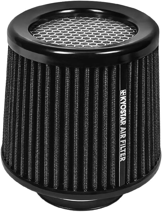 KYOSTAR Universal 3" (76mm) High-Flow Air Filter, Reusable Cone Cold Air Intake, High Performance, Washable, Clamp-On Car High Flow Dry Air Kit, Flange Diameter: 3 Inch, Filter Height: 6.4 Inch, Black