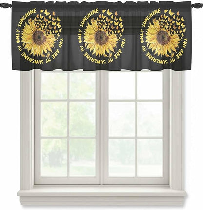 YOU ARE MY SUNSHINE Sheer Valance Curtains, Summer Sunflowers Golden Gradient Butterflies Light Filtering Kitchen Valances Rod Pocket Voile Curtain Treatment for Bedroom/Living Room/Basement 60Wx18L