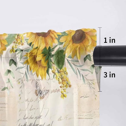 Farmhouses Sunflowers Sheer Valance Curtains, Retro Floral Leaves Red Truck Vintage Light Filtering Kitchen Valances Rod Pocket Voile Curtain Window Treatment for Bedroom/Living Room/Basement 42Wx12L