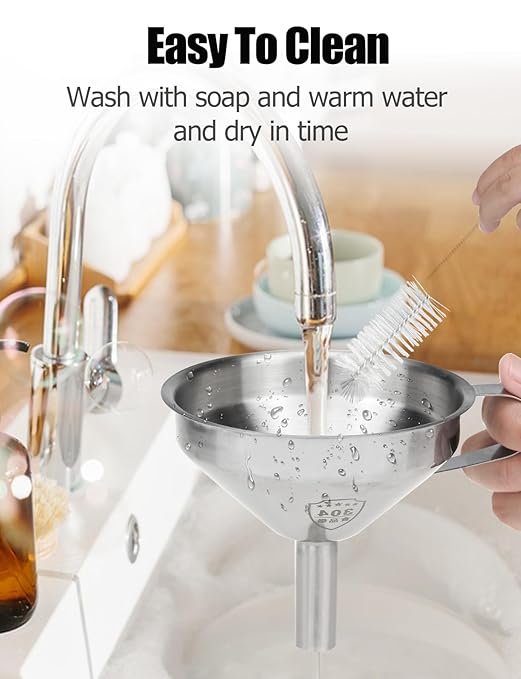 Resin Funnel, Resin Filter Funnel with Strainer 3D Printer Stainless Steel Funnels for Filtering and Recycling UV SLA/DLP/LCD Photosensitive Resins, with Cleaning Brush
