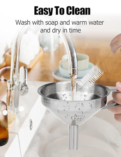 Resin Funnel, Resin Filter Funnel with Strainer 3D Printer Stainless Steel Funnels for Filtering and Recycling UV SLA/DLP/LCD Photosensitive Resins, with Cleaning Brush