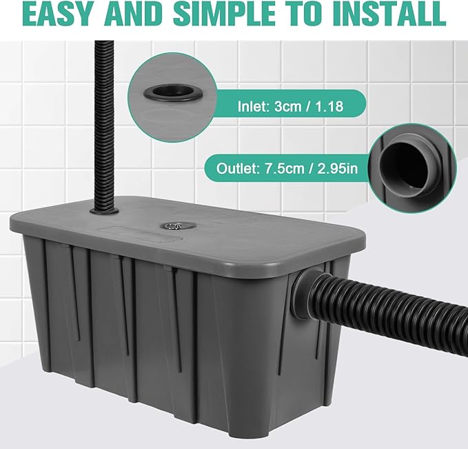 Generic Commercial Grease Interceptor Trap with Removable Filter Basket Interceptor Oil-water Separator Prevents Clogs and Odors for Restaurant Canteen Home Kitchen