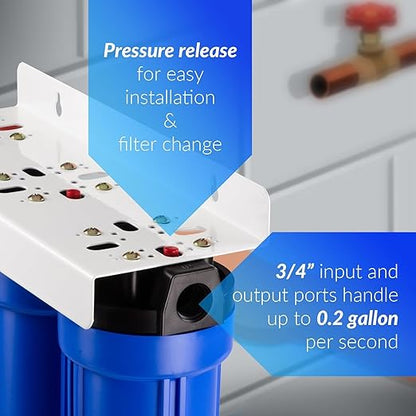 iSpring WCB32O+AHPF12MNPT12X2 Whole House Water Filter System, Reduces up to 99% Chlorine, Sediment, Taste, Odor, 3-Stage Water Filtration System w/ 3/4" Push-fit Stainless Steel Hose Connectors