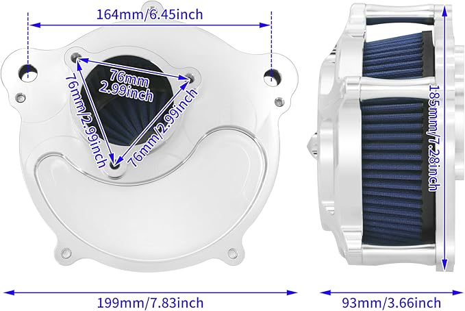 HDBUBALUS Motorcycle Air Filter Air Cleaner Intake System Cleaner Fit For Harley M8 Touring 2017-2023 Softail 2018-2024 Trike 2017-2025 Chrome