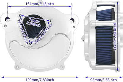 HDBUBALUS Motorcycle Air Filter Air Cleaner Intake System Cleaner Fit For Harley M8 Touring 2017-2023 Softail 2018-2024 Trike 2017-2025 Chrome