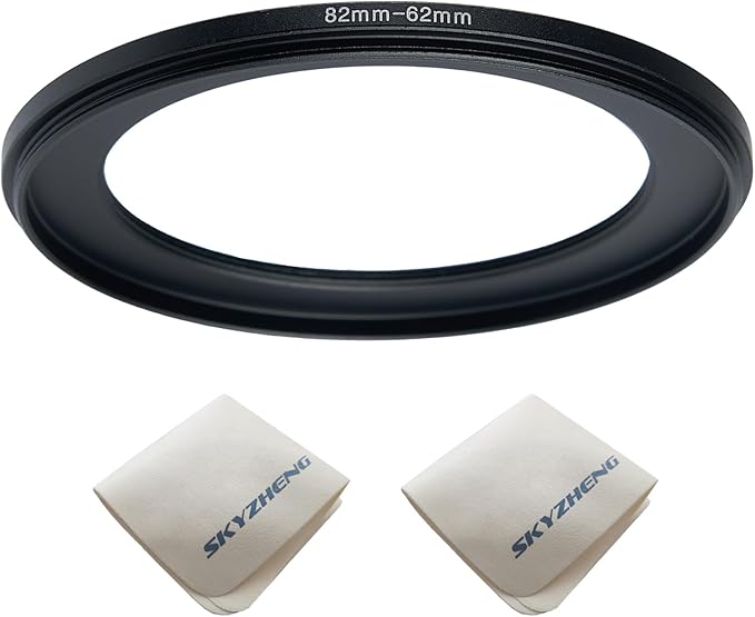 82mm Lens to 62mm Camera Lens Adapter 82mm to 62mm Step Down Ring Adapter Ring for All Brands of UV ND CPL, with Premium Lens Wiping Cloth 2 Pack (82mm-62mm)