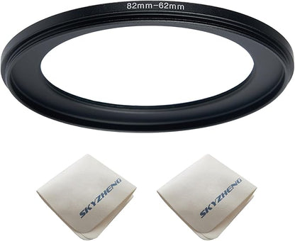 82mm Lens to 62mm Camera Lens Adapter 82mm to 62mm Step Down Ring Adapter Ring for All Brands of UV ND CPL, with Premium Lens Wiping Cloth 2 Pack (82mm-62mm)