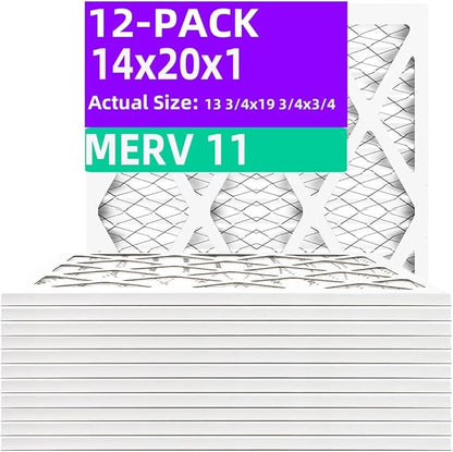 14x20x1 Air Filter (12-Pack) MERV 11 MPR 1200 & FPR 7 Pleated Air Filter (Actual Size: 13.75"x19.75"x0.75"),14x20x1 air filter
