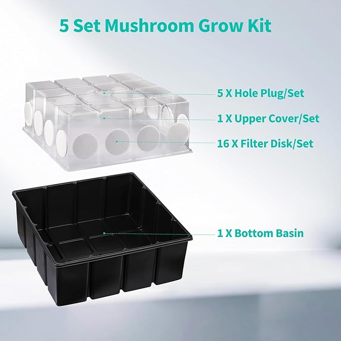 5 Set Monotub with Filter Disks 43.5 Quart Mushroom Grow Kit Vegetable Planting Tray Mini Greenhouse Germination Box for Seeds Growing Starting