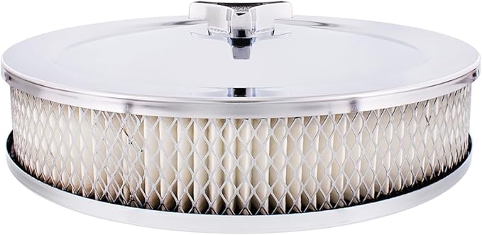 United Pacific S1107 Chrome 10" Air Cleaner Assembly, Low Profile, Die-Cast Chrome Plated Wing Nut, Filter & Breather Hose Nipple Included - ONE Set