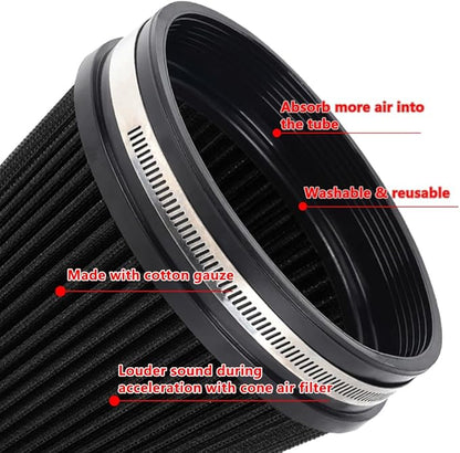 MUGE RACING 6" 152 mm High Flow Inlet Air Filter, Air Intake Cone Filter Replacement Performance Washable Clamp-On Dry, 6'' Tall(Black)