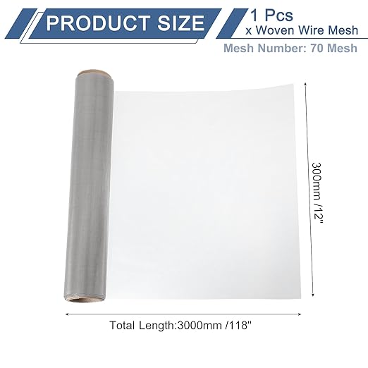 uxcell 70 Mesh 118" x 12" Woven Wire Mesh, 304 Stainless Steel Air Vent Filter Screen, Window Screen Mesh for DIY Projects Vents Cover Filtration Animals Fence